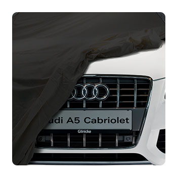 Indoor-Pelerine aus Baumwolle, hergestellt in Deutschland, Detail Audi A5 Cabrio